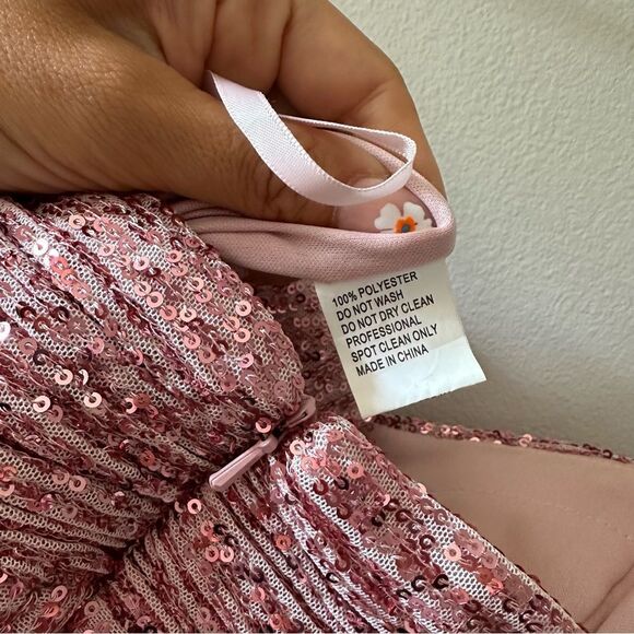 IEENA for Mac Duggal Bow Maxi Dress - Pink Sequins - Picture 8 of 8